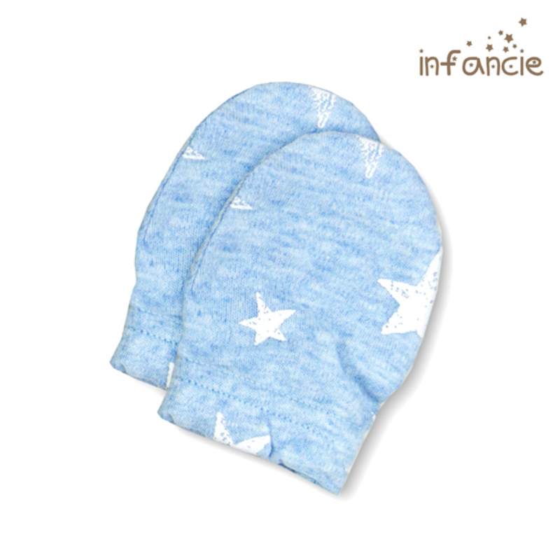 Infancie Newborn Baby No-Scratch Mittens Set of 2 Pcs (100% Cotton) Blue